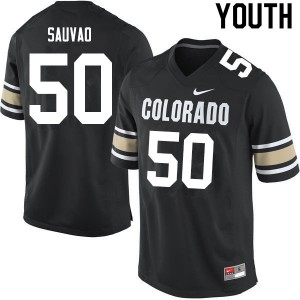 Youth University of Colorado #50 Va'atofu Sauvao Home Black High School Jerseys 711235-857